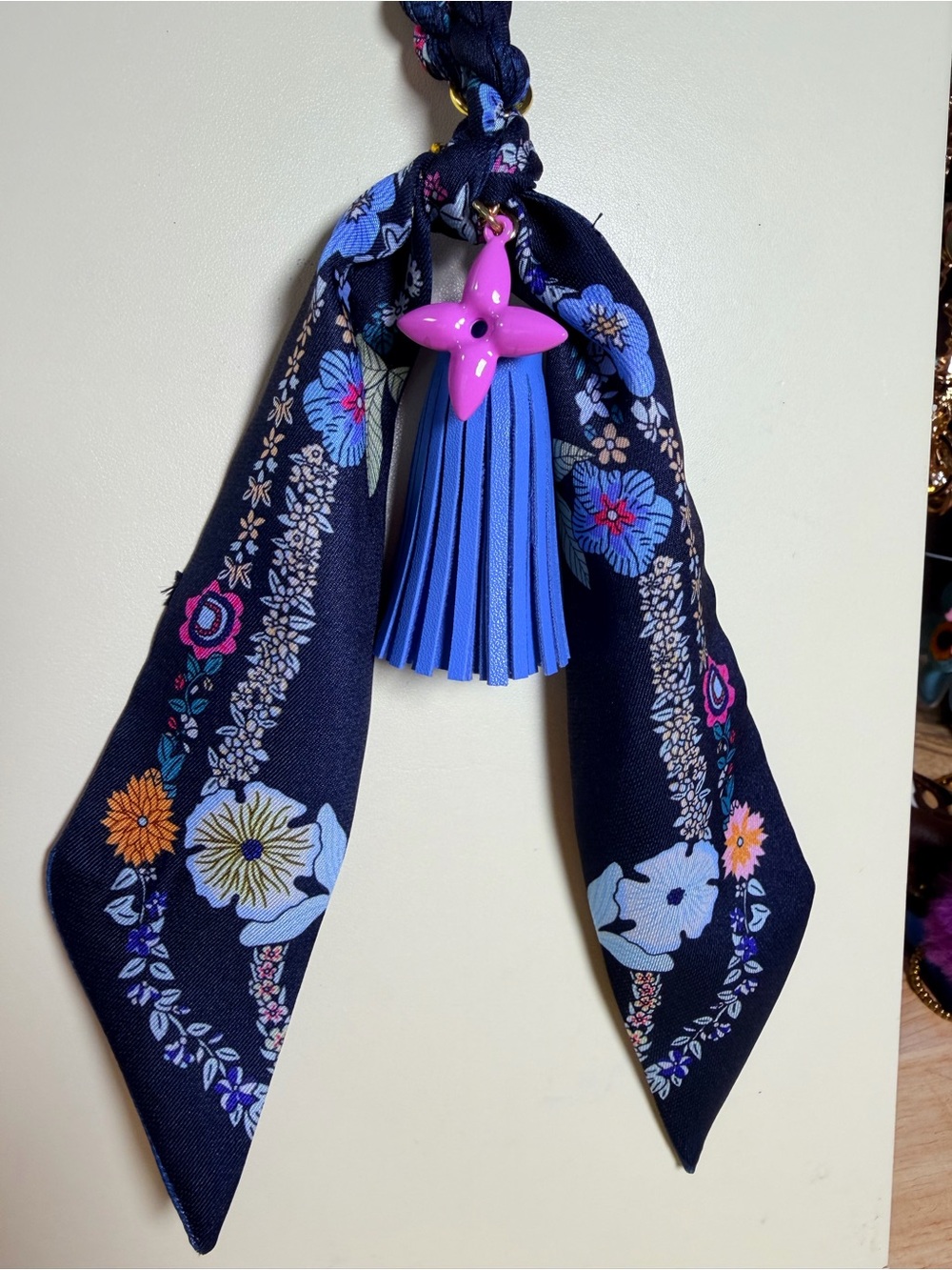 Navy Floral Twilly Blue Tassel Bag Charm